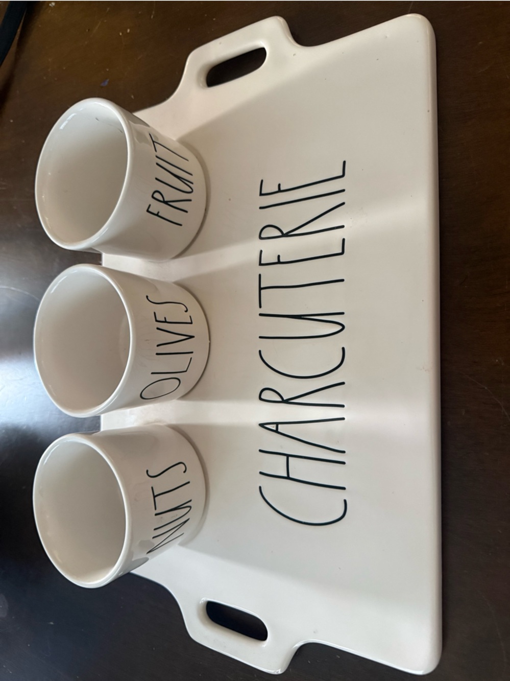 Rae Dunn White Charcuterie Tray with Three Labeled Ceramic Bowls
